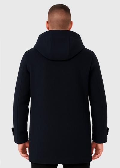 Tumši zils vīriešu mētelis ar kapuci - back