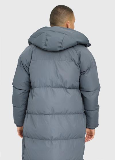 Pelēka gara jaka ar kapuci - back