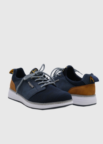 Bugatti tumši zilas vīriešu botas ar tekstila iešuvumiem - back