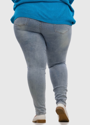 Paolina Slim Fit Lielo izmēru gaiši zili džinsi ar nodilumiem - back