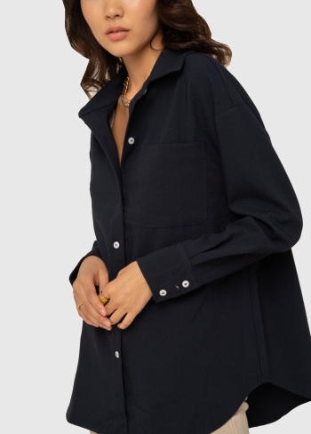 Emanuela tumši zila sieviešu blūze ar kabatu - back