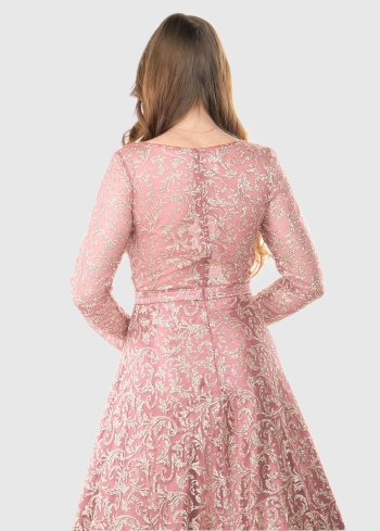 Eulalia rozā gara kupla vakarkleita ar rakstu - back