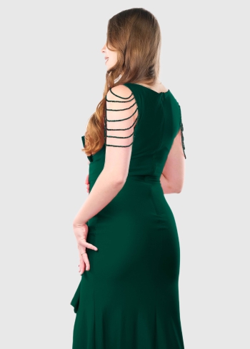 Eufemia zaļa gara vakarkleita ar šķēlumu - back