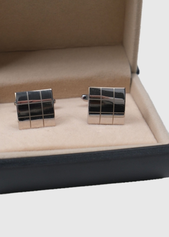 Sudraba vīriešu kvadtrātaina aproču pogas - back