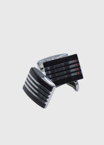 Melnas vīriešu kvadtrātaina aproču pogas - back