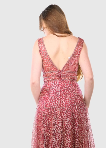 Fernanda sarkana gara vakarkleita ar izgriezumu uz muguras - back