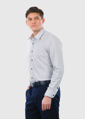 Slim Fit balts vīriešu krekls ar ziedu rakstu - back