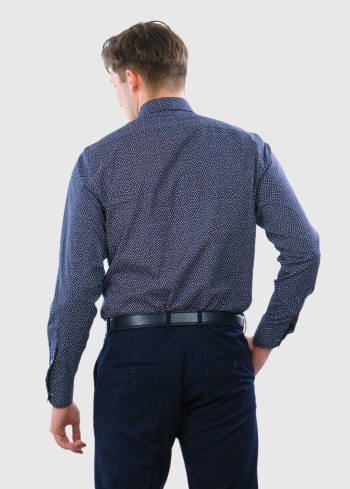 Slim Fit tumši zils vīriešu krekls ar ziedu rakstu - back