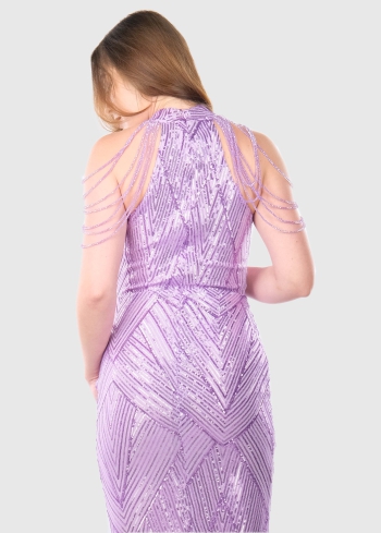 Fabrizia gaiši violeta gara pieguļoša vakarkleita - back