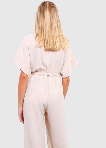 Debora bēšs kombinezons ar V-veida izgriezumu - back