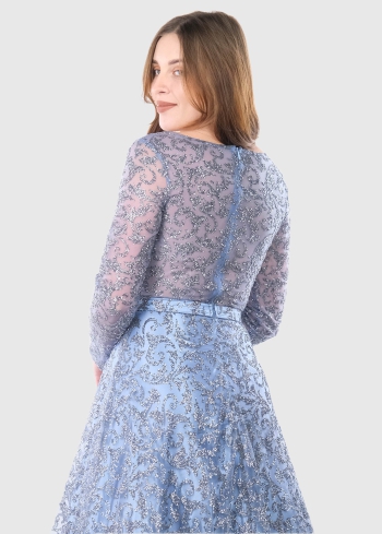 Eulalia gaiši zila gara kupla vakarkleita ar rakstu - back