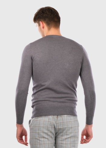Gianni tumši pelēks vīriešu džemperis ar apaļu izgriezumu - back
