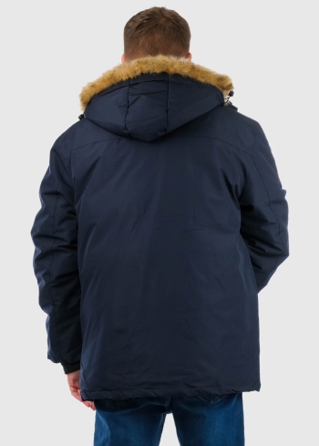 Elvio Lielo izmēru tumši zila vīriešu parka ar kažokādu - back