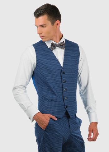 Martinus zila klasiska veste ar sīku kvadrātu rakstu - back