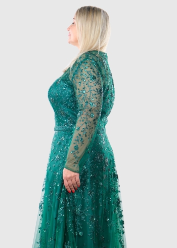 Filomena Lielo izmēru zaļa gara vakarkleita - back