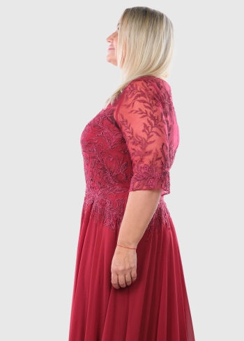 Filippa Lielo izmēru bordo gara vakarkleita ar dekoratīvu topu - back