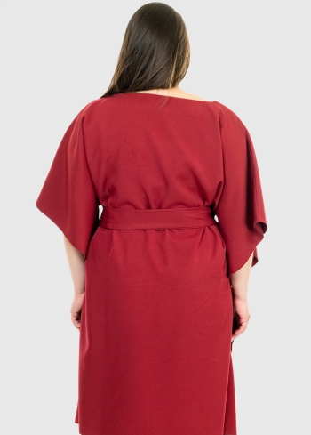 Agata Lielo izmēru bordo kleita ar jostu - back