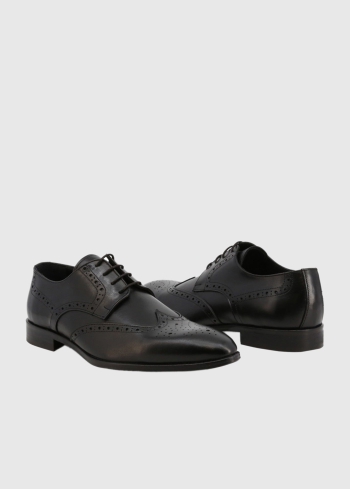 Melni ādas kurpes-brogi ar šņorēm - back