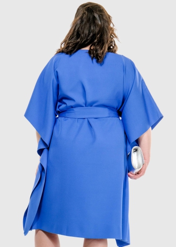 Agata Lielo izmēru zila brīvas piegrieztnes kleita ar jostu - back