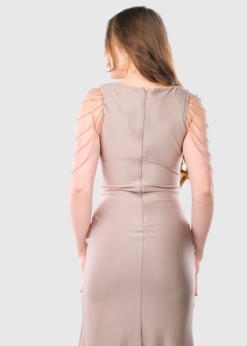 Eufemia bēša gara vakarkleita ar šķelumu - back