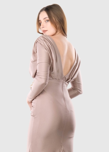 Ernesta bēša gara vakarkleita ar dziļu izgriezumu - back