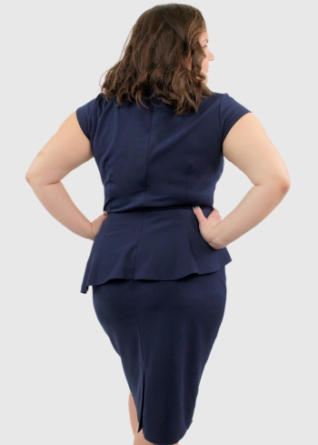 Oriana Lielo izmēru tumši zila pieguļoša vakarkleita - back