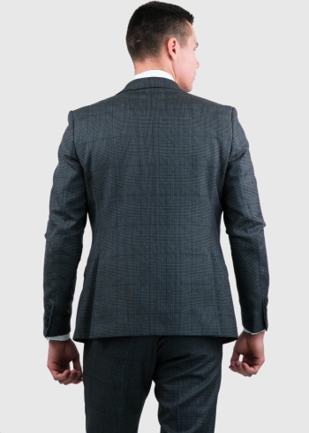 Dorieno tumši pelēks rūtains pieguļošs jaunvilnas uzvalks - back