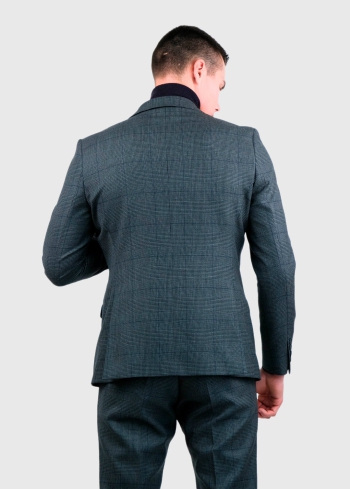 Dorieno tumši pelēks rūtains pieguļošs jaunvilnas uzvalks - back