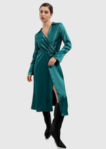 Zaļa gara vakarkleita - back