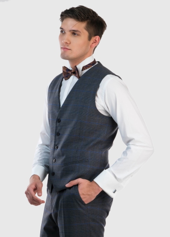 Livio tumši pelēka klasiska rūtaina veste - back