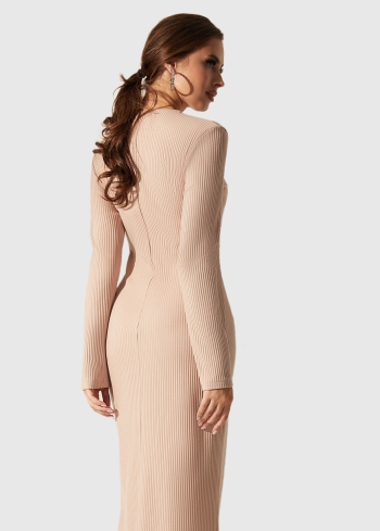 Bēša kleita ar garām piedurknēm - back