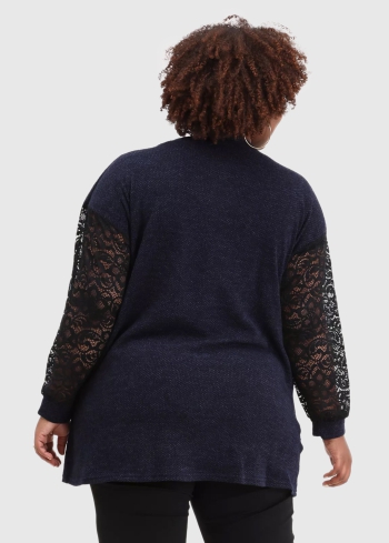 Albina Lielo izmēru tumši zils kardigans ar mežģīņu detaļām - back