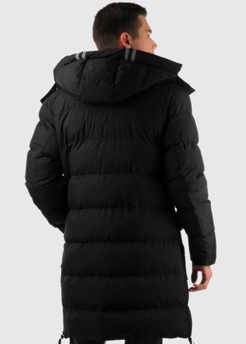 Melna pagarināta jaka ar kargo tipa kabatām - back