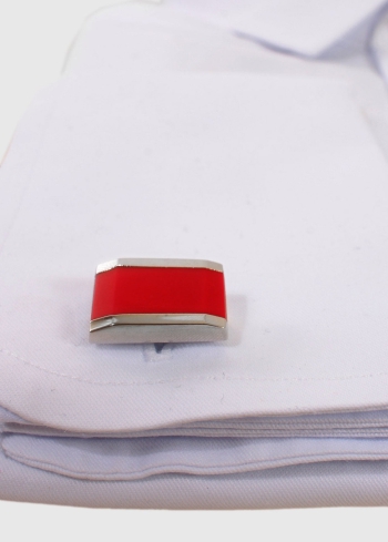 Vīriešu sarkanas taisnstūrainas aproču pogas - back