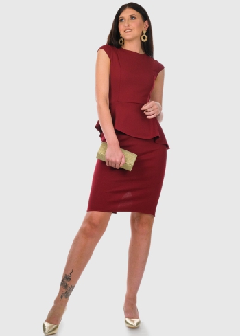 Oriana sarkana pieguļoša vakarkleita - back