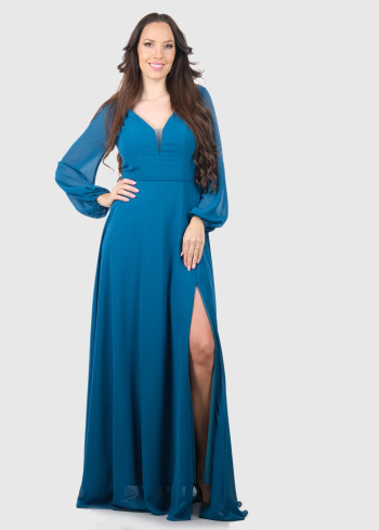 Carlotta zila vakarkleita ar garām piedurknēm - back