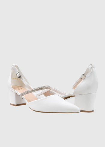 Edvige baltas sieviešu kurpes ar biezu papēdi - back