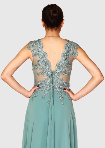 Veronica gaiši zaļa vakarkleita ar šķēlumu - back