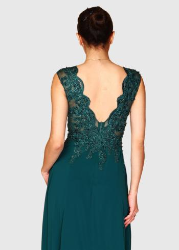 Veronica tumši zaļa vakarkleita ar šķēlumu - back