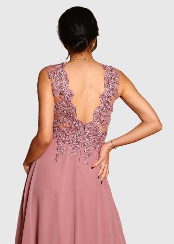 Veronica rozā vakarkleita ar šķēlumu - back