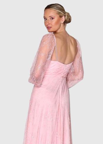 Vera rozā vakarkleita ar garām piedurknēm - back