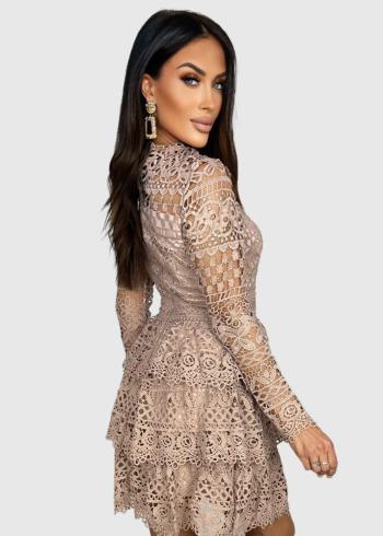 Vanna bēša mežģīņu vakarkleita - back