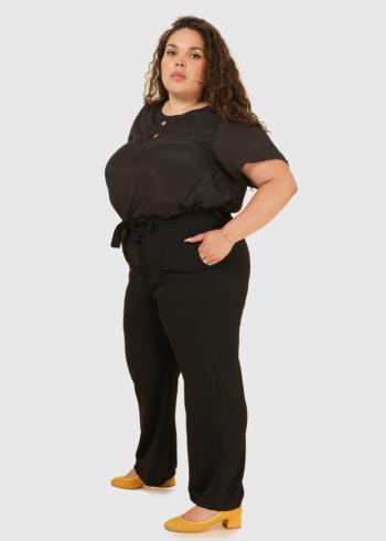 Paula Lielo izmēru melnas sieviešu bikses ar jostu  - back