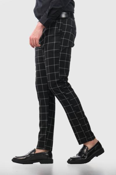 Brando Slim Fit melnas vīriešu rūtainas bikses - back