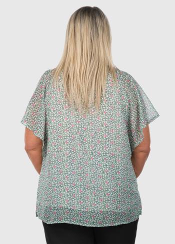 Rosa Lielo izmēru zaļa blūze ar īsām piedurknēm - back