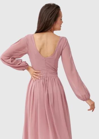 Kelly gaiši rozā vakarkleita ar garām piedurknēm - back