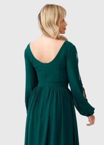 Kelly zaļa vakarkleita ar garām piedurknēm - back