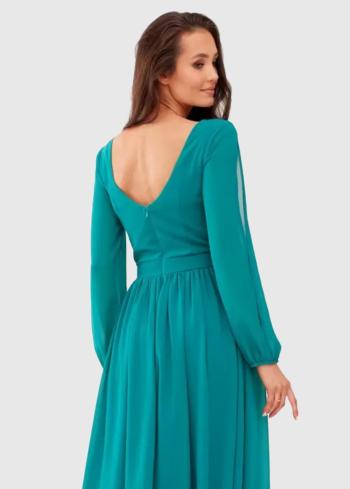 Kelly zaļa vakarkleita ar garām piedurknēm - back