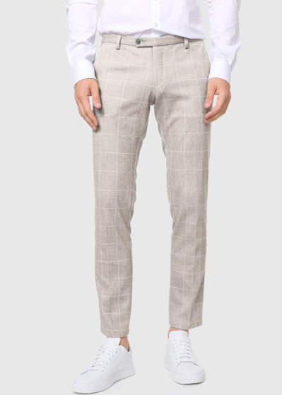 Quintilliano beige checkered men's trousers