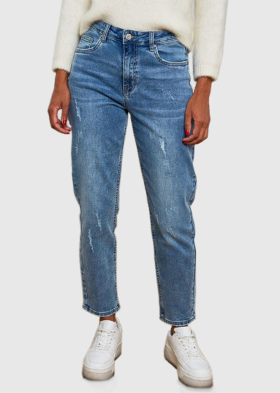 Cinthya Mom Fit blue womens distressed jeans